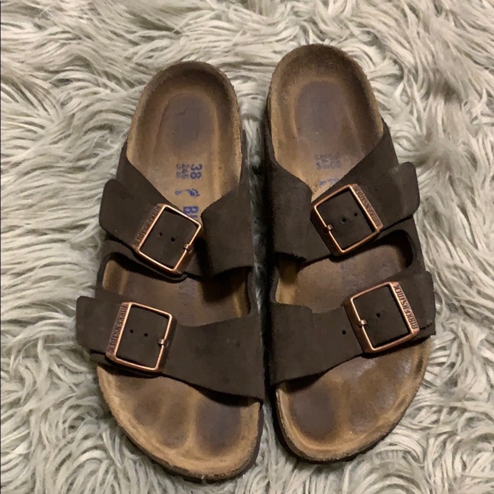 Greenish brown Arizona Birkenstocks